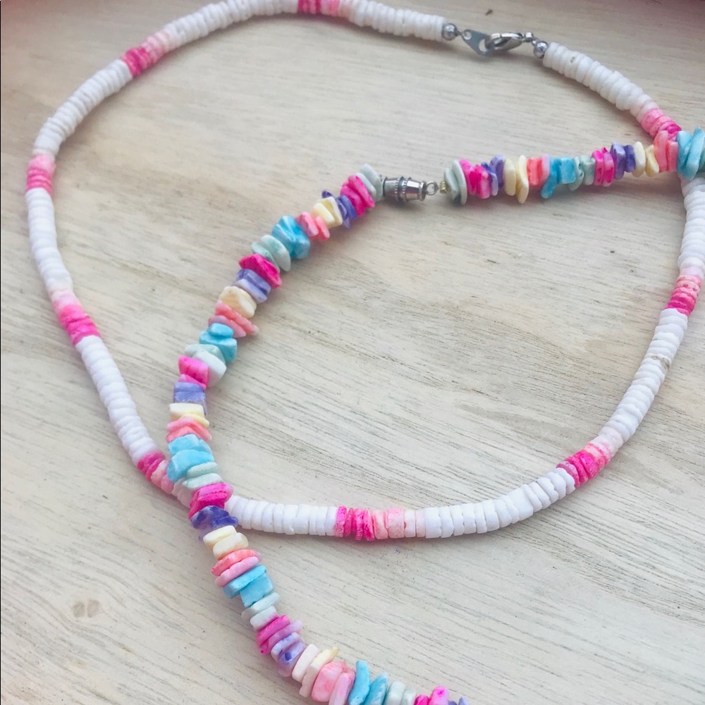Lot of 2 Colorful Puka Shell Chip Necklaces